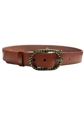 Anthropologie Twisted Rope Oval Leather Belt Cognac Brass Buckle Size S